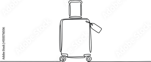 Line Art Minimalist Suitcase Vector Illustration, Travel Luggage Outline Art Illustration.