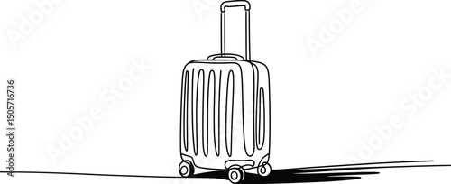Line Art Minimalist Suitcase Vector Illustration, Travel Luggage Outline Art Illustration.