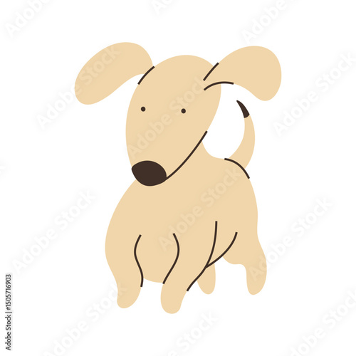 Cute playful beige puppy, minimalist cartoon illustration