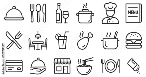 Collection of restaurant icons representing food service establishments and dining options