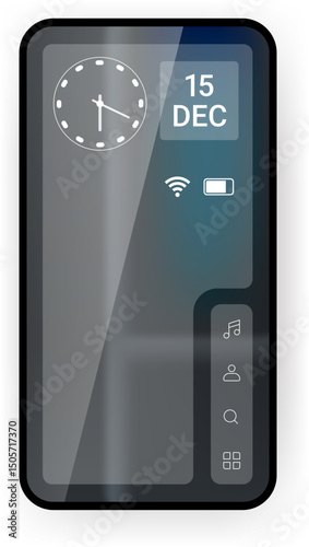 Futuristic Smartphone UI Concept with Clock and Icons