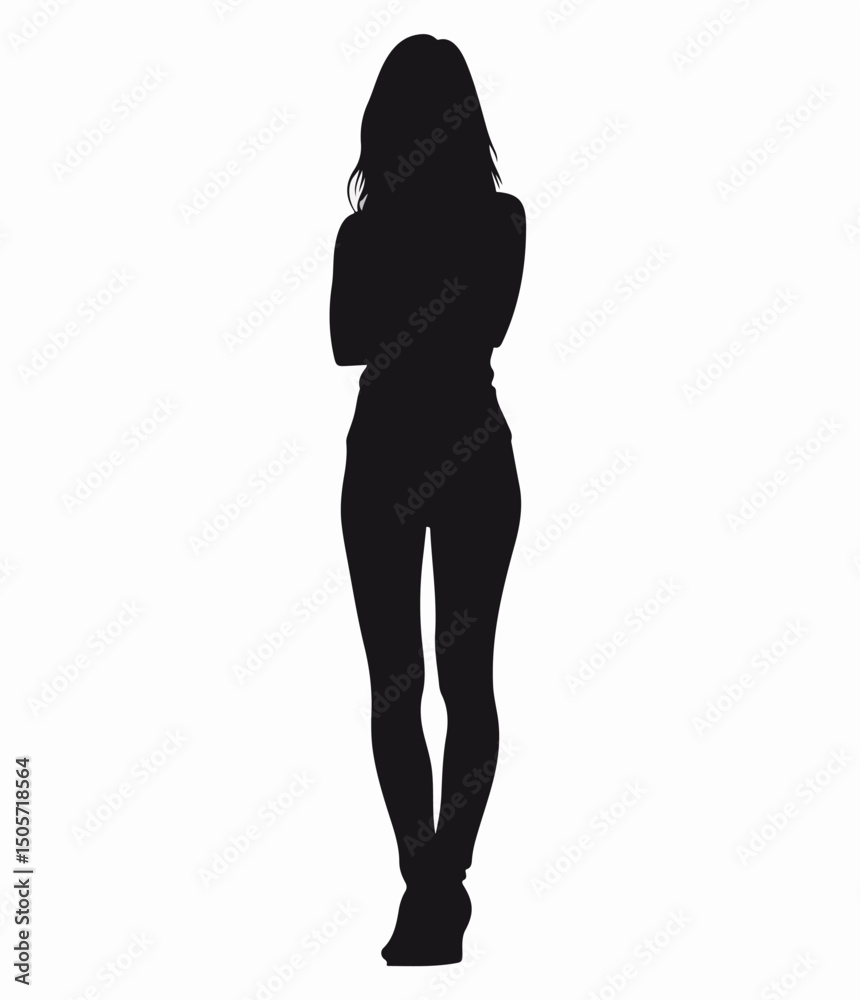 Fototapeta premium Black and white silhouette vector image of a lady
