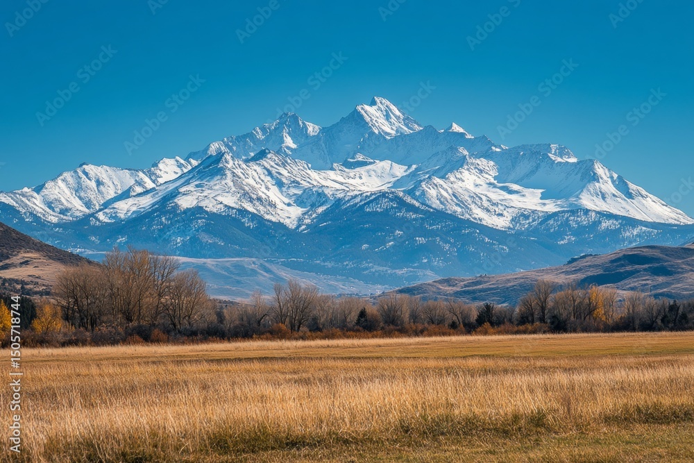 Serene alpine landscape with snow-capped mountains and clear blue sky. Serene alpine landscape with snow-capped mountains and clear blue sky.