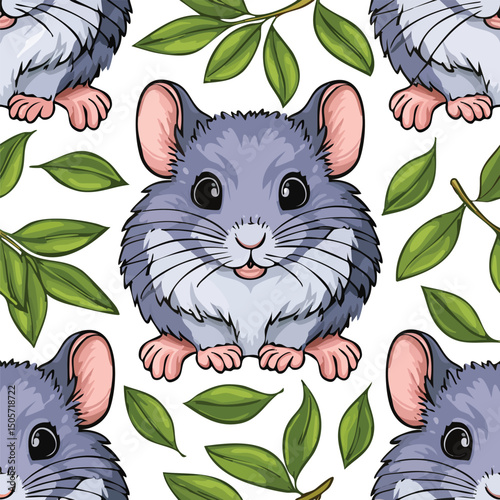 Chinchilla Vector Illustration with Seamless Pattern Design
