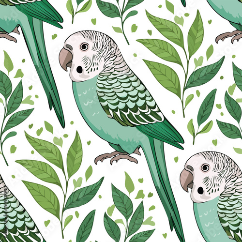 Monk Parakeet  Vector Illustration with Seamless Pattern Design