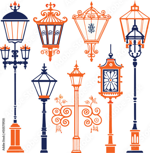 Color line art street light lamp icon