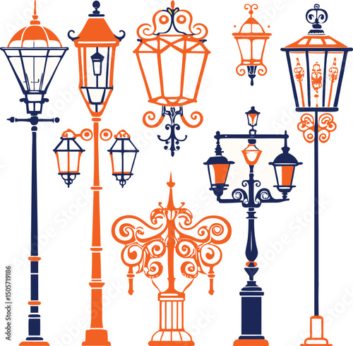Color line art street light lamp icon