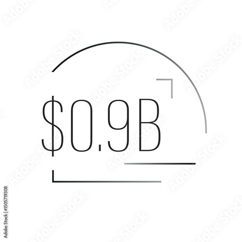 Clean vector symbol $0.9B – realistic or abstract billion or million dollar value. Perfect for infographics, business and financial presentations.