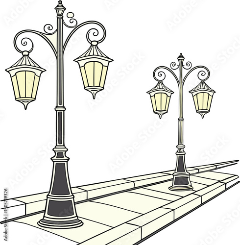 Color line art street light lamp icon