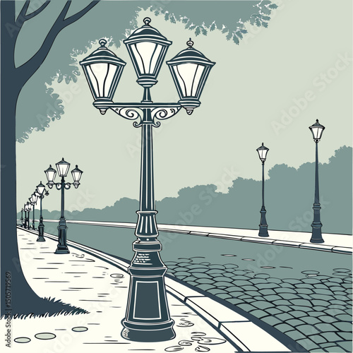 Color line art street light lamp icon
