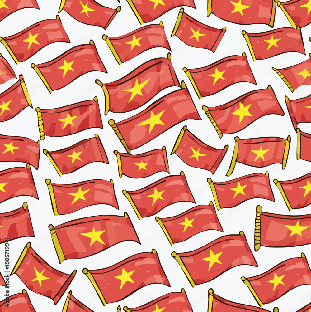 Fototapeta premium Vietnam flag Vector Illustration with Seamless Pattern Design
