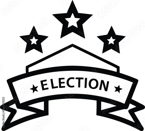 Stars with ribbon banner for election celebration, linear icon style , vector illustration on transparent background. 