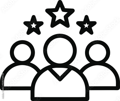 "Group of people with stars above, election or public opinion, line icon"