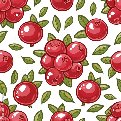 Cranberry Vector Illustration with Seamless Pattern Design