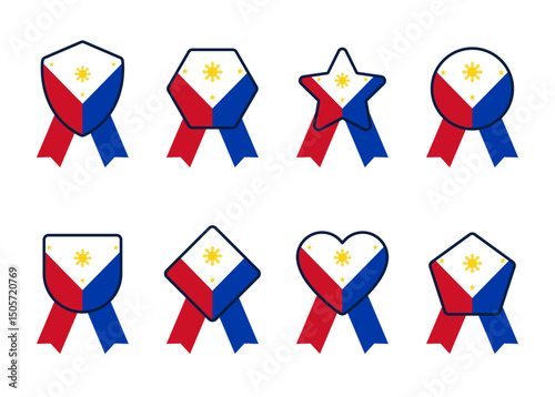 Philippine Flag Badges Collection, Patriotic Vector Icons for Independence Day, National Emblem Clipart for Design & Print