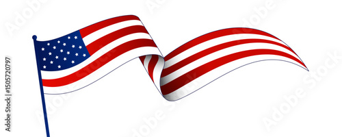Waving USA Flag Vector Illustration, Bold Patriotic Symbol for 4th of July, Perfect for Independence Day Designs
