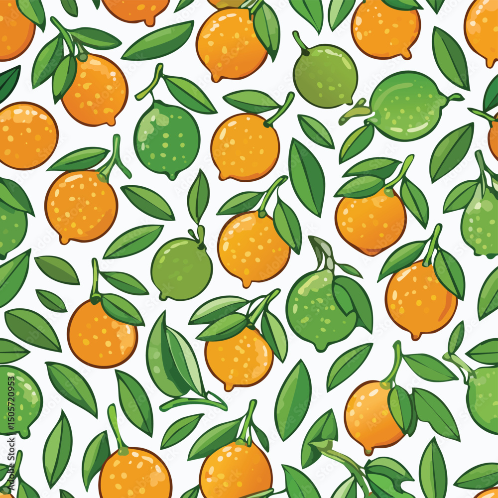Obraz premium Calamansi Vector Illustration with Seamless Pattern Design