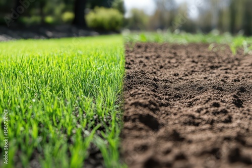 Freshly planted and fully grown grass side-by-side comparison