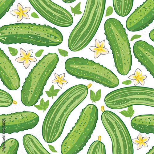 Cucumber Vector Illustration with Seamless Pattern Design