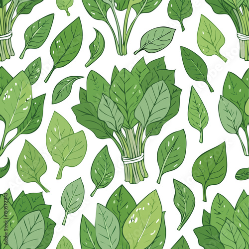 Spinach Vector Illustration with Seamless Pattern Design