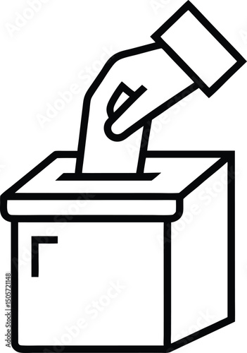 Ballot box with voting paper being inserted, straight outline style"
