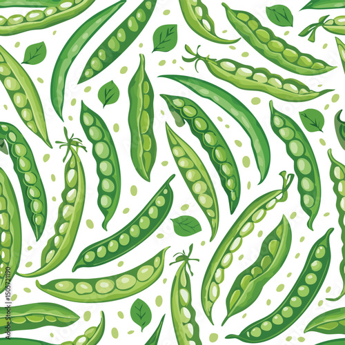 Green Bean Vector Illustration with Seamless Pattern Design
