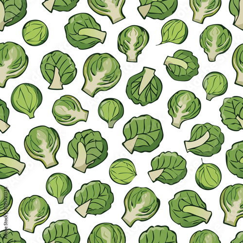 Brussels Sprouts Vector Illustration with Seamless Pattern Design