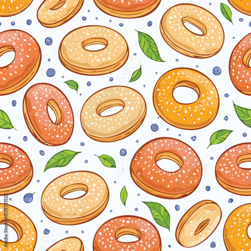 Bagel Vector Illustration with Seamless Pattern Design