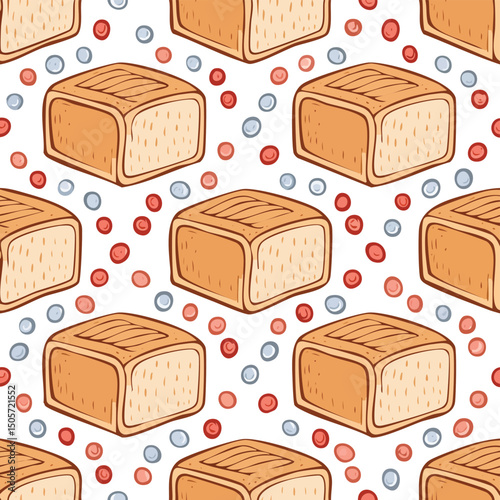 Milk Bread Vector Illustration with Seamless Pattern Design
