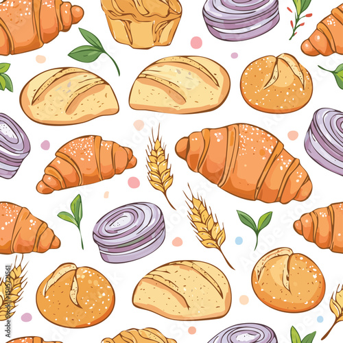 Pain de Campagne Vector Illustration with Seamless Pattern Design