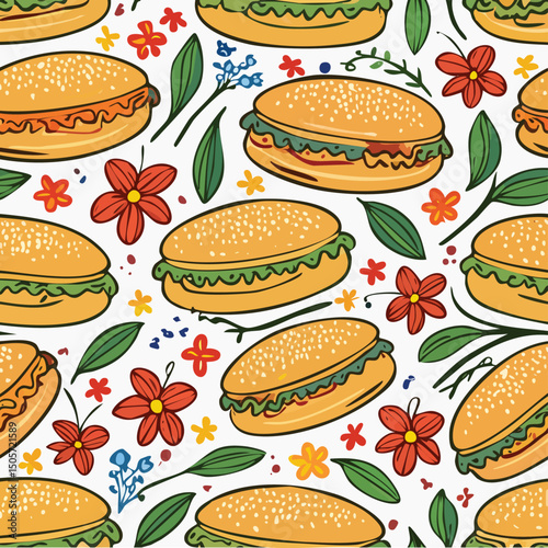 Cuban Bread Vector Illustration with Seamless Pattern Design