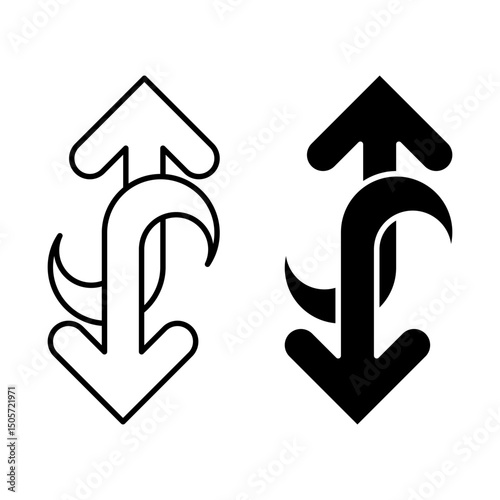Intertwined Arrows: A striking image of two intertwined arrows, one pointing upward and the other downward, representing concepts of movement, direction, and interconnectedness.