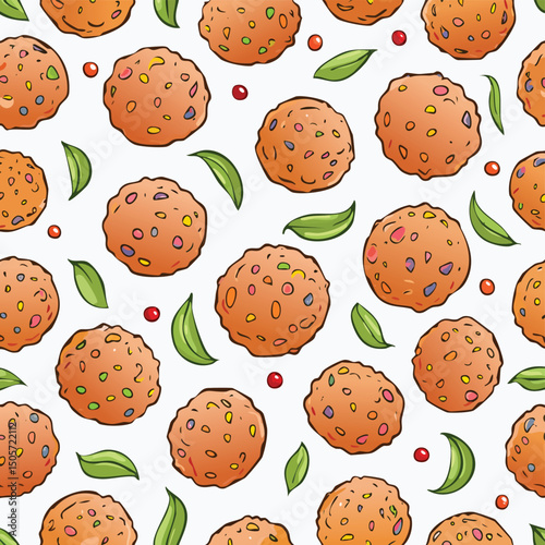Meatballs Vector Illustration with Seamless Pattern Design