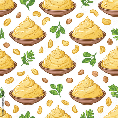 Mashed Potatoes Vector Illustration with Seamless Pattern Design