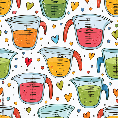 measuring cup Vector Illustration with Seamless Pattern Design