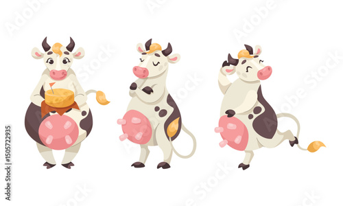 Delightful and Playful Cartoon Cow Characters Presented in a Charming Pixel Art Style