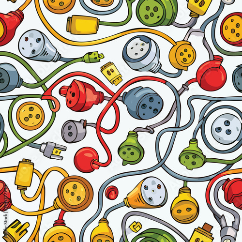 extension cord Vector Illustration with Seamless Pattern Design