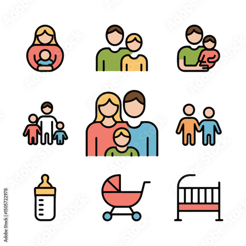 High Quality Family and Parenting Line Icon Set
