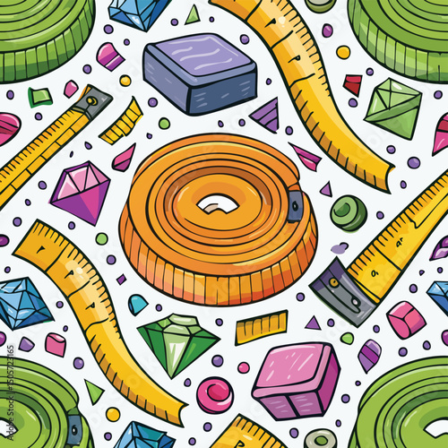 measuring tape Vector Illustration with Seamless Pattern Design