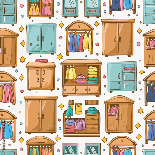 closet Vector Illustration with Seamless Pattern Design
