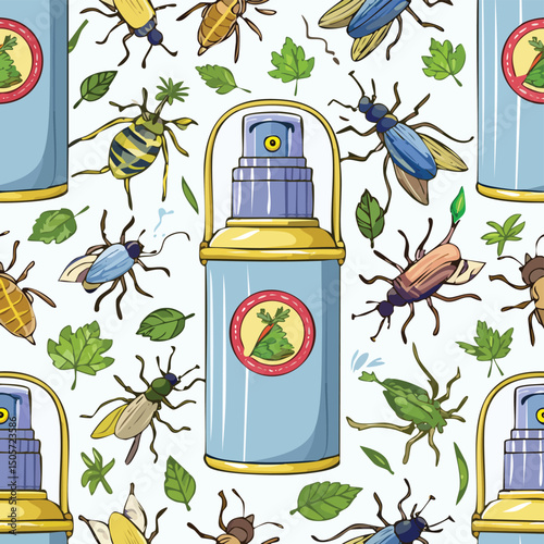 insect spray Vector Illustration with Seamless Pattern Design
