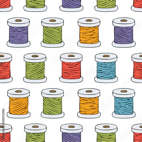 Thread spool Vector Illustration with Seamless Pattern Design