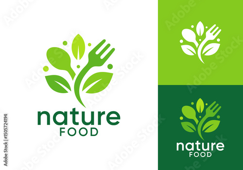 spoon fork and leaf tree logo. health nature food vector design concept