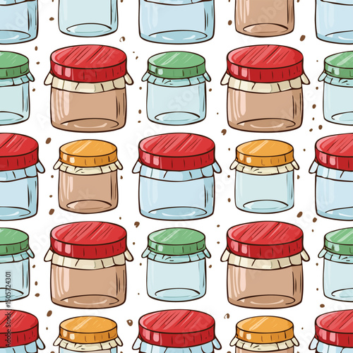 Glass container Vector Illustration with Seamless Pattern Design