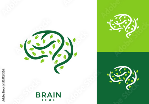 smart brain leaf tree logo design. simple modern nature human mind icon vector concept