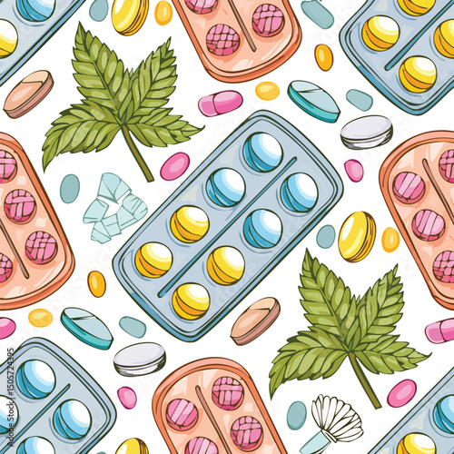 Pill organizer Vector Illustration with Seamless Pattern Design