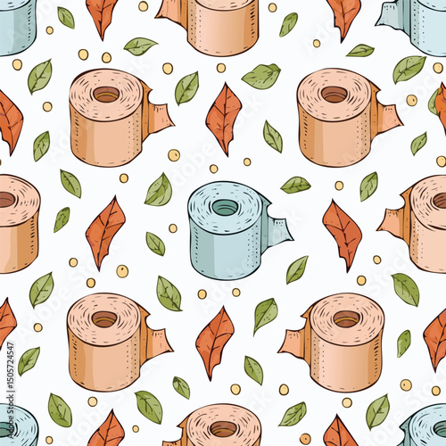 Toilet paper holder Vector Illustration with Seamless Pattern Design
