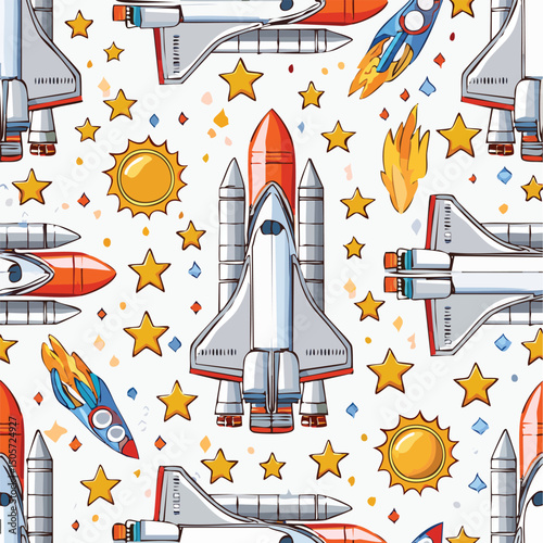 Space shuttle Vector Illustration with Seamless Pattern Design