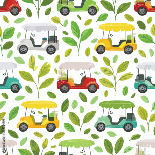 Golf cart Vector Illustration with Seamless Pattern Design