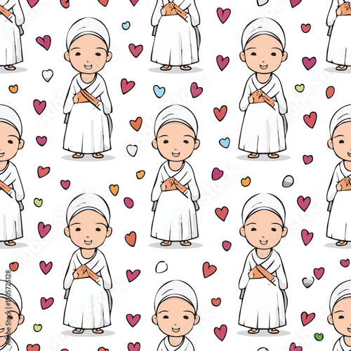 Traditional monk Vector Illustration with Seamless Pattern Design